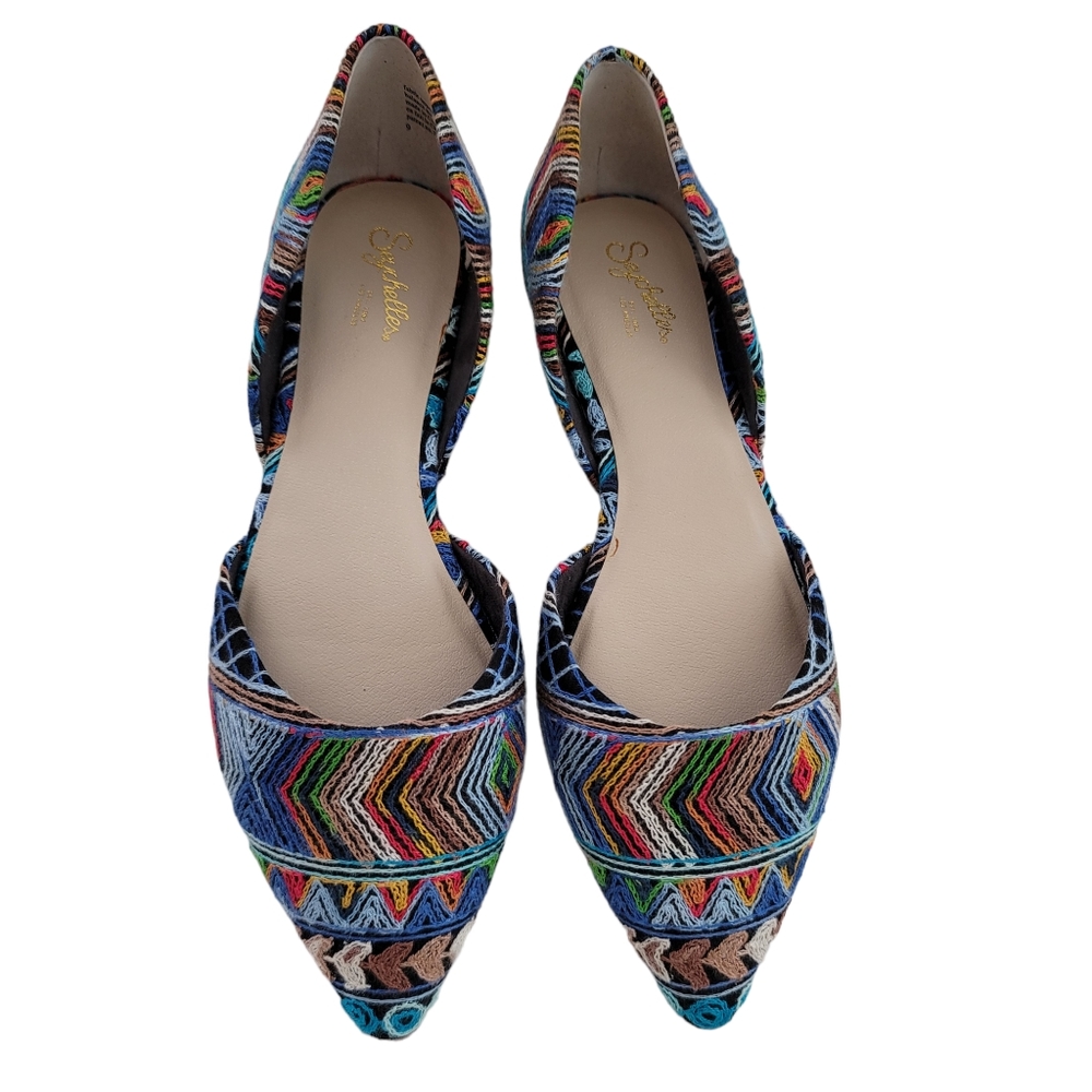 Seychelles Multicolor Embroidered Pointed-Toe Flats